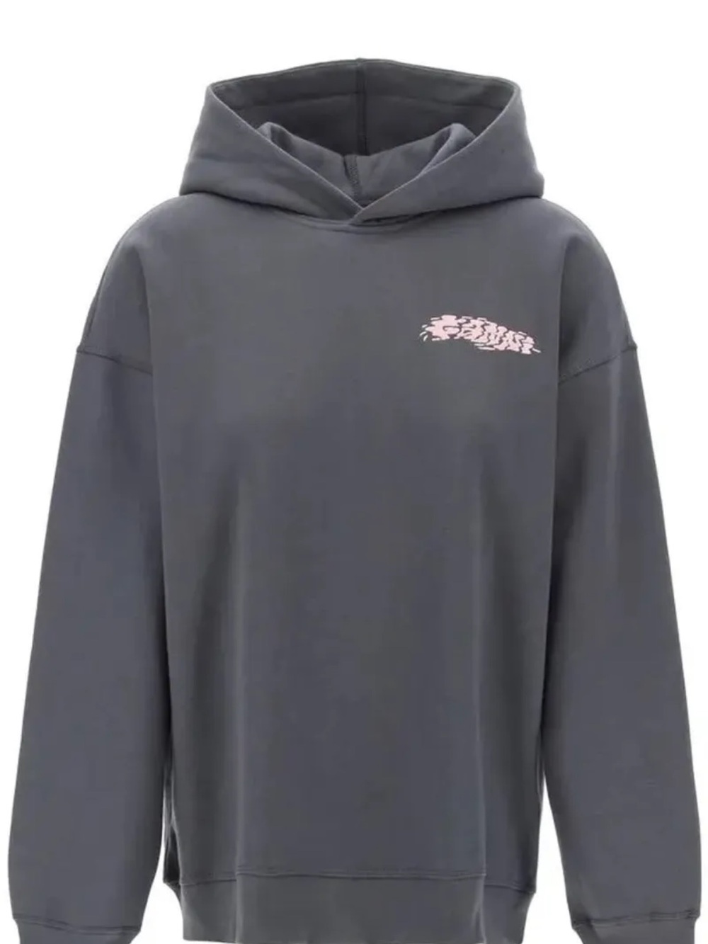 Ganni Dark Gray Pullover Hoodie with Pink text